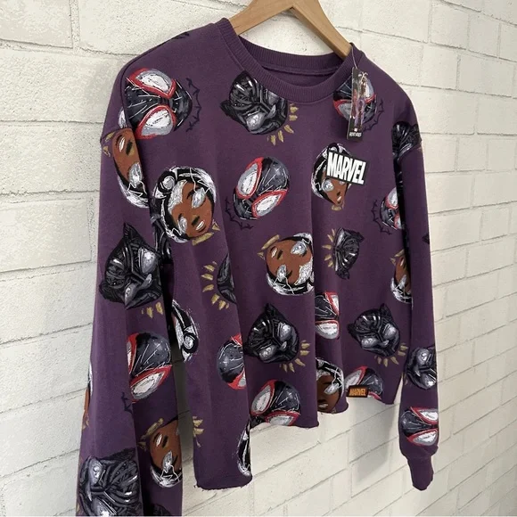 MARVEL Purple Cut Off Sweatshirt - Picture 2 of 7